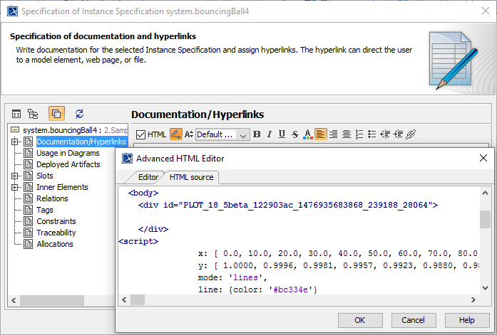HTML generated into Documentation/Hyperlinks field of the InstanceSpecification.