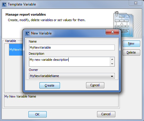 New variable dialog New variable dialog