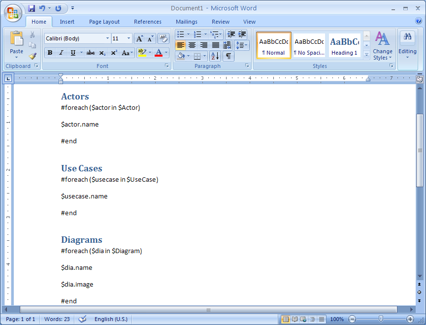 A Rich Text Format Template