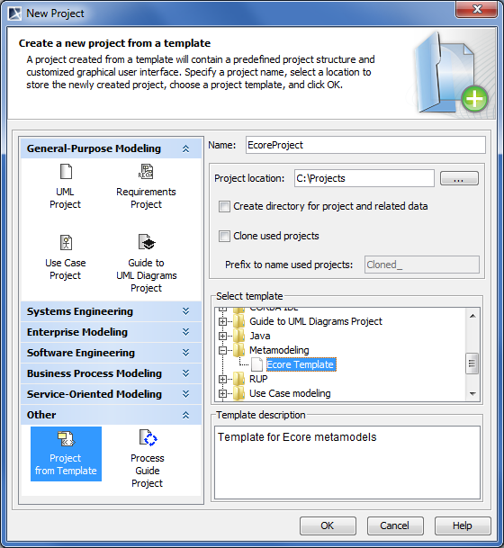 Creating a new project from Ecore template