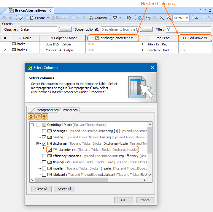Displaying nested properties as columns in the Instance Table