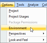 Environment Options Menu Environment Options Menu