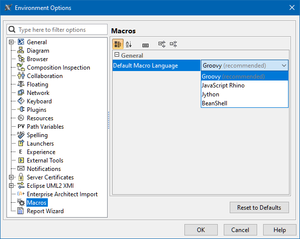 Selecting Macro Language Selecting Macro Language