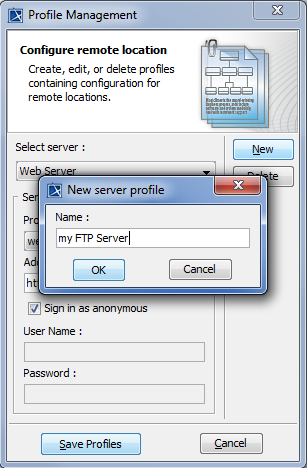 New Server Profile Dialog New Server Profile Dialog
