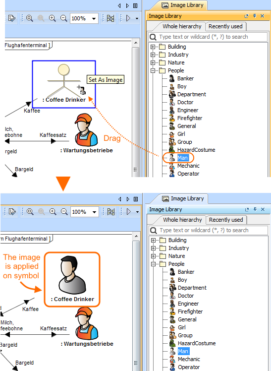 Applying an image on a symbol using the Image Library tab