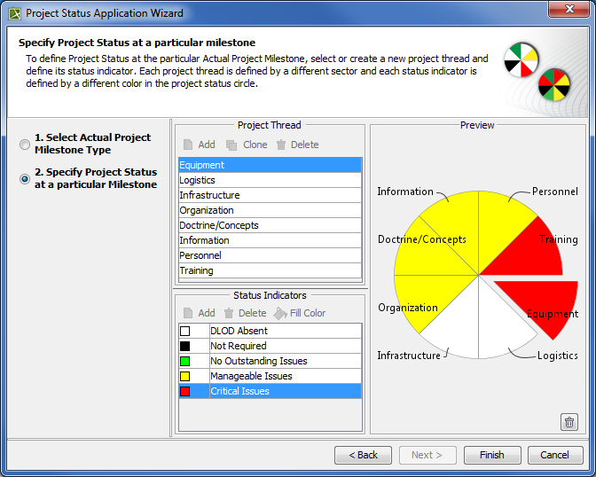 Specifying Project Status at particular Milestone in Project Status Application Wizard