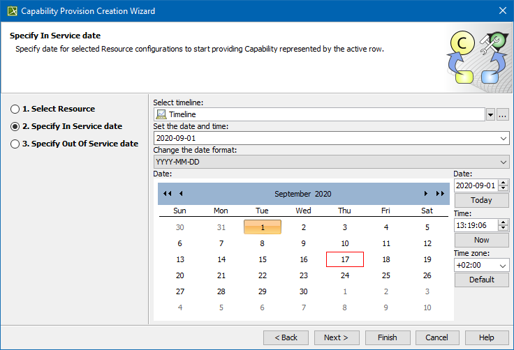 Specifying Capability service date in Capability Provision Creation Wizard