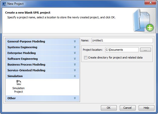  The Simulation Project Template in the New Project Dialog 