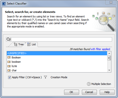 The Select Classifier Dialog