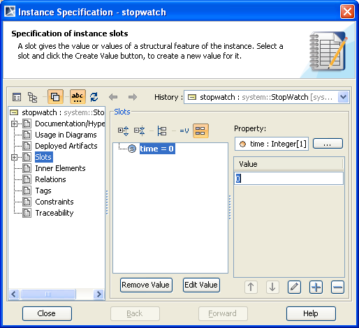 Setting a Slot Value in the Specification Dialog