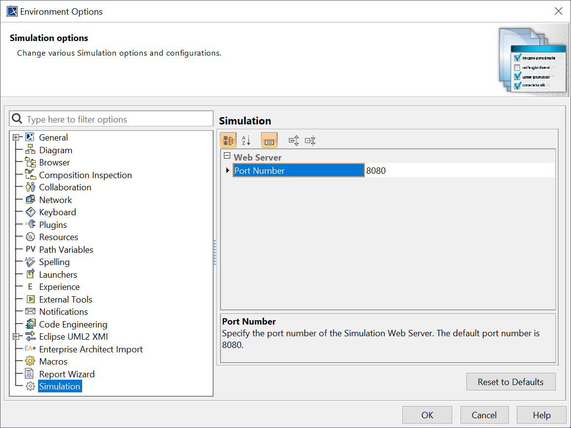 Cameo Simulation Toolkit 2022x Refresh2 > Web Server for Cameo Simulation Toolkit > Port Number Environment Dialog.png
