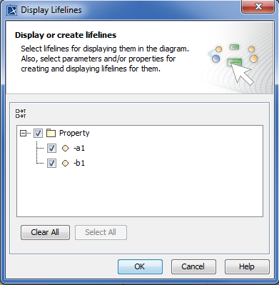 SelectingAll ofthe Properties in the Display Lifelines Dialog