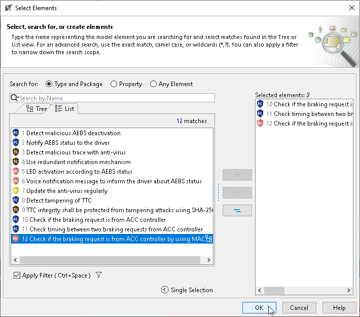 Cameo Safety and Reliability Analyzer 2024x > TARA > 2 SelectExistingCybersecurityRequirements.png