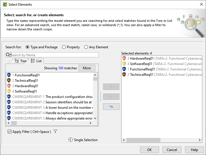Cameo Safety and Reliability Analyzer 2024x > TARA > Select Elements Dialog.png
