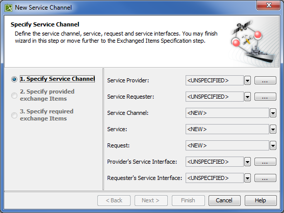 Specifying Service Channel in New Service Channel wizard