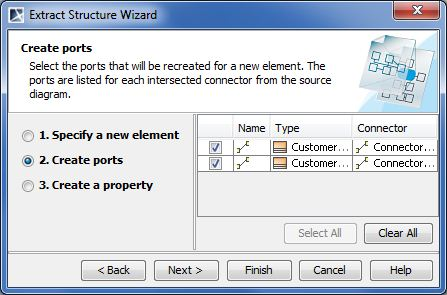 Extract Wizard. Create ports