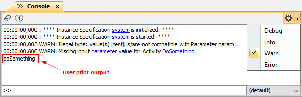 The Console's Options Button