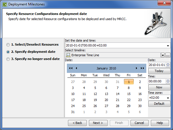 Specifying deployment date in Deployment Milestones wizard