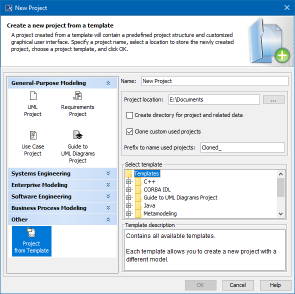 Creating a new project from template