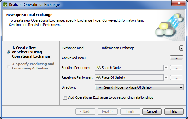 Creating new or selecting Operational Exchange in Realized Operational Exchange wizard