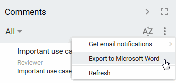 Initiating the export to Microsoft Word document 