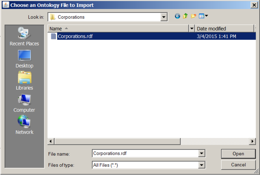 Choosing ontology file to import