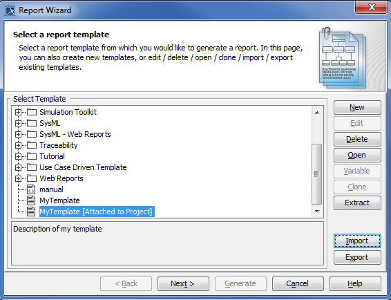 Result of attaching a template on Report Wizard