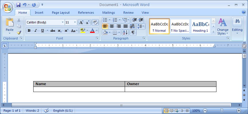 Creating a Table in Microsoft Word