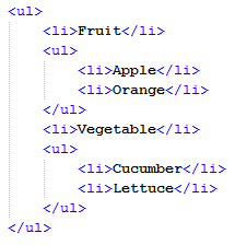 HTML Tag for a Fragment of Unordered List