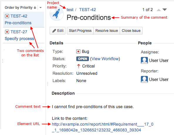 The Representation of Web Portal Report Comments on JIRA (a Fragment of JIRA Window)