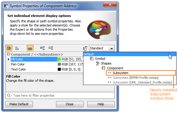 Example of copied symbol style that is listed in Symbol Properties dialog