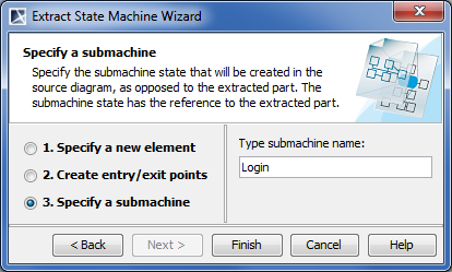 Extract State Machine Wizard. Specify a submachine