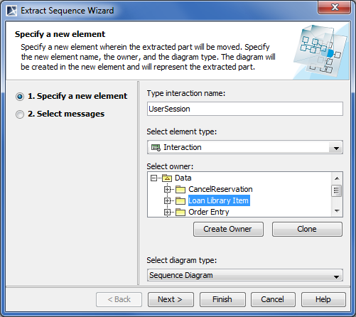 Extract Sequence Wizard. Specify a new element