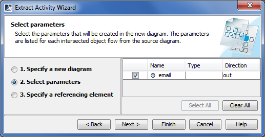 Extract Wizard. Select parameters