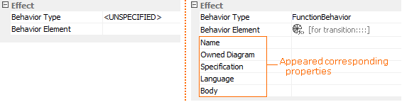 Effect group before assigning behavior type (on the left) and after assigning behavior type (on the right)