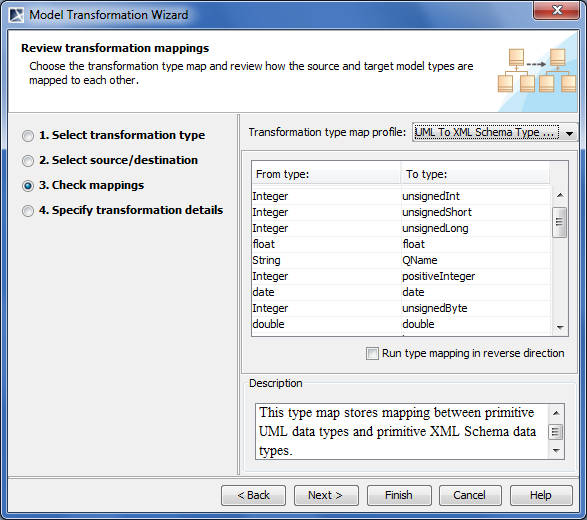 Model Transformation Wizard. Select type mappings