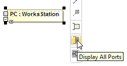 The Display All Ports button on the smart manipulator toolbar of the PC Part shape. 