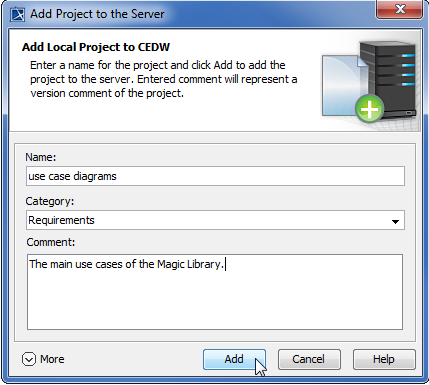 Add Project to the Server dialog
