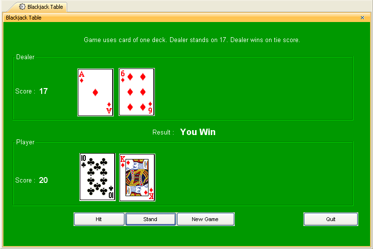 UI Showing Blackjack Table in Blackjack.mdzip