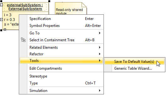 The Property's Save To Default Value(s) Context Menu