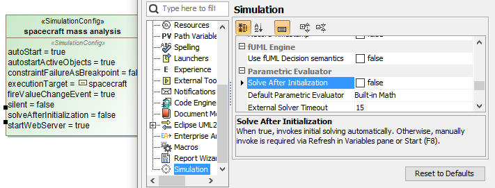 Setting the option Solve After Initialization in the Environment Options dialog to false to debug.