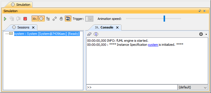 Running the Simulation of the Instance Specification Sys in the Simulation Window