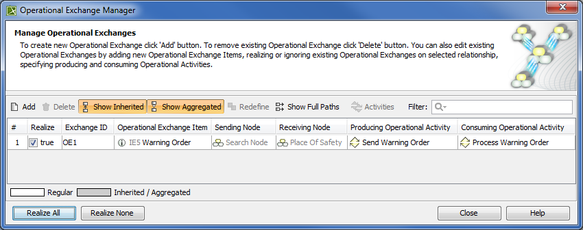 Operational Exchange Manager dialog