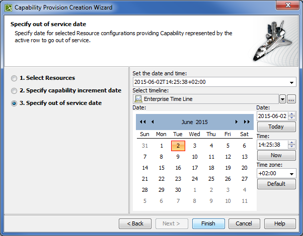 Specifying out of service date in Capability Provision Creation Wizard