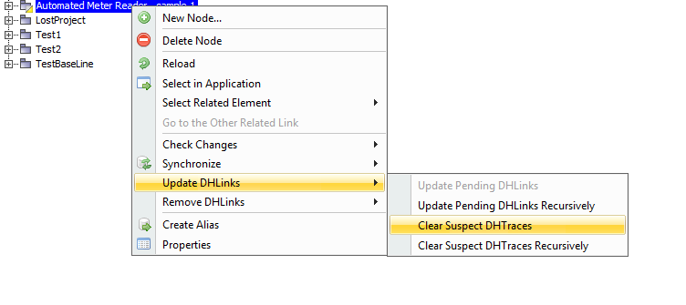 Clear Suspect DHLinks shortcut menu