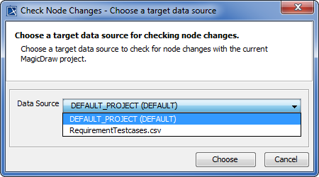 Check Node Changes - Choose a target data source dialog