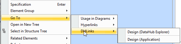 MagicDraw Containment Tree context menu to navigate to DHLinks