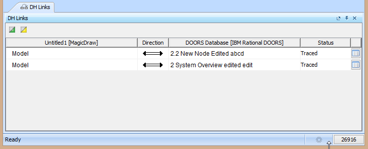 The newly created DHTrace in the DHLinks panel