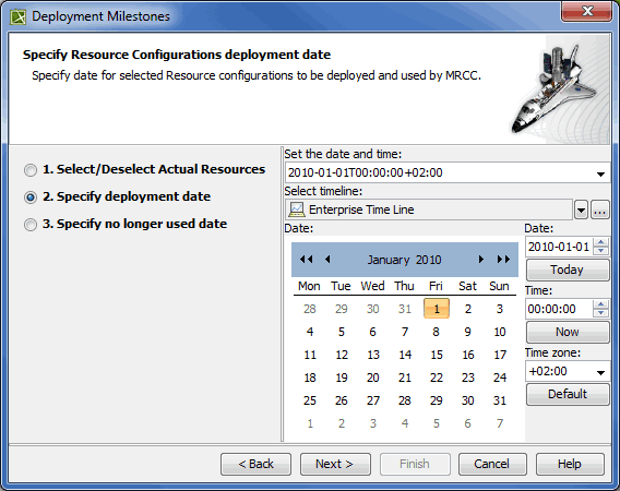 Specifying deployment date in Deployment Milestones wizard