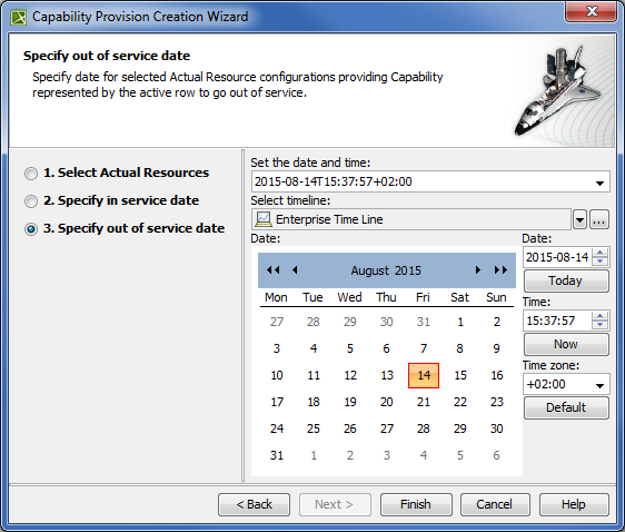 Specifying out of service date in Capability Provision Creation Wizard